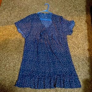 Blue dress with ruffle and polka dots
